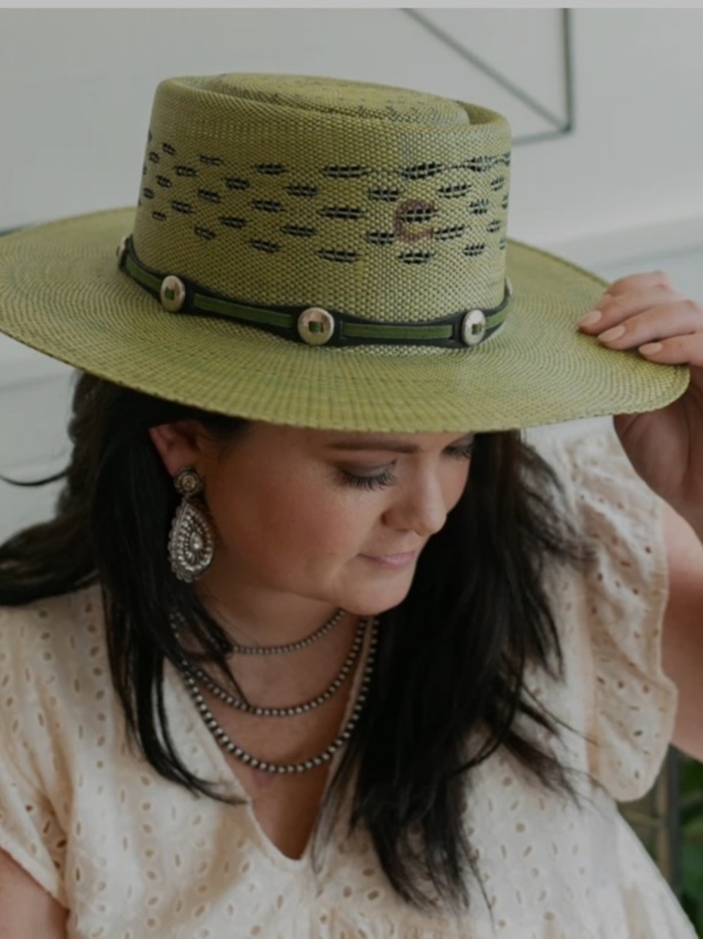 NWT Charlie One Horse Straw Palm Beach 3”3/4 brim Green size XL